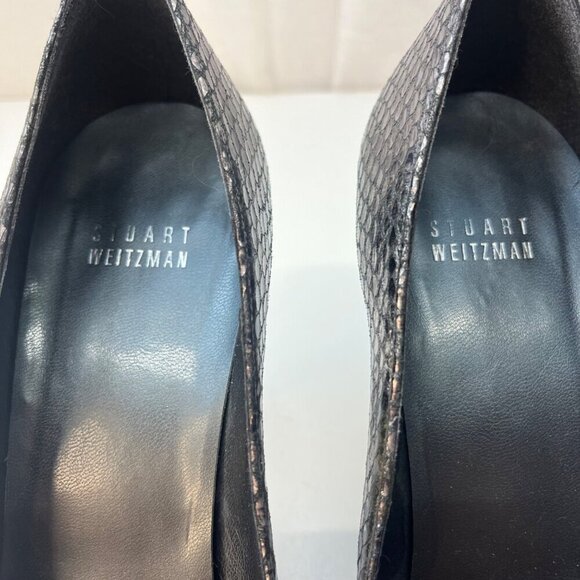 Stuart Weitzman Silver Snake Leather Heels Ladies Size 9,2 M Point Toe High Heel - Picture 3 of 12